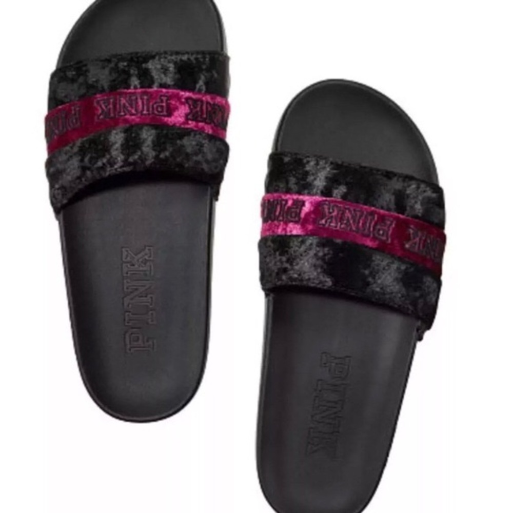 Vs Pink velvet slides